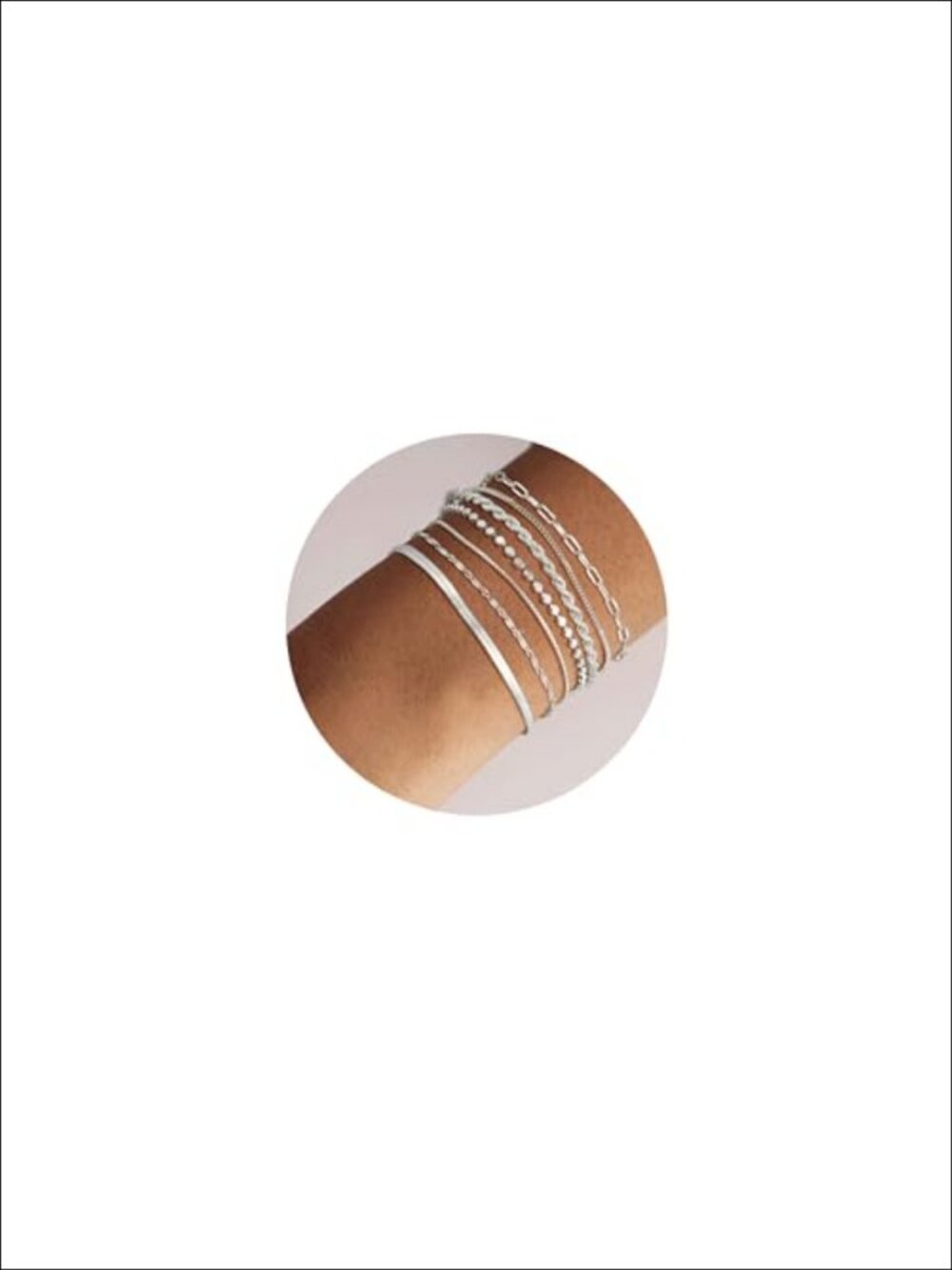 7pc Silver Bracelet Set Waterproof Dainty Stackable Chain Link Jewelry